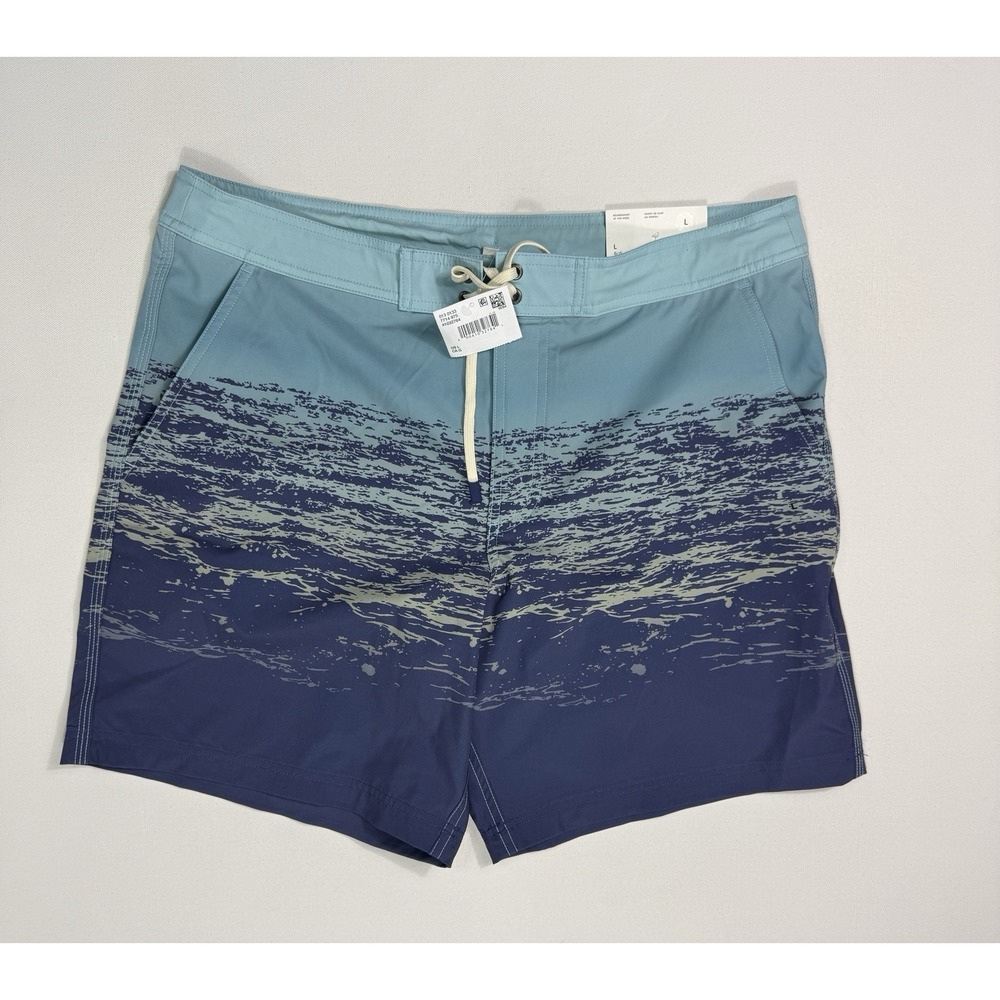 American Eagle Men Large Blue Ocean Wave At The Knee Board Short Swim Trunks NWT